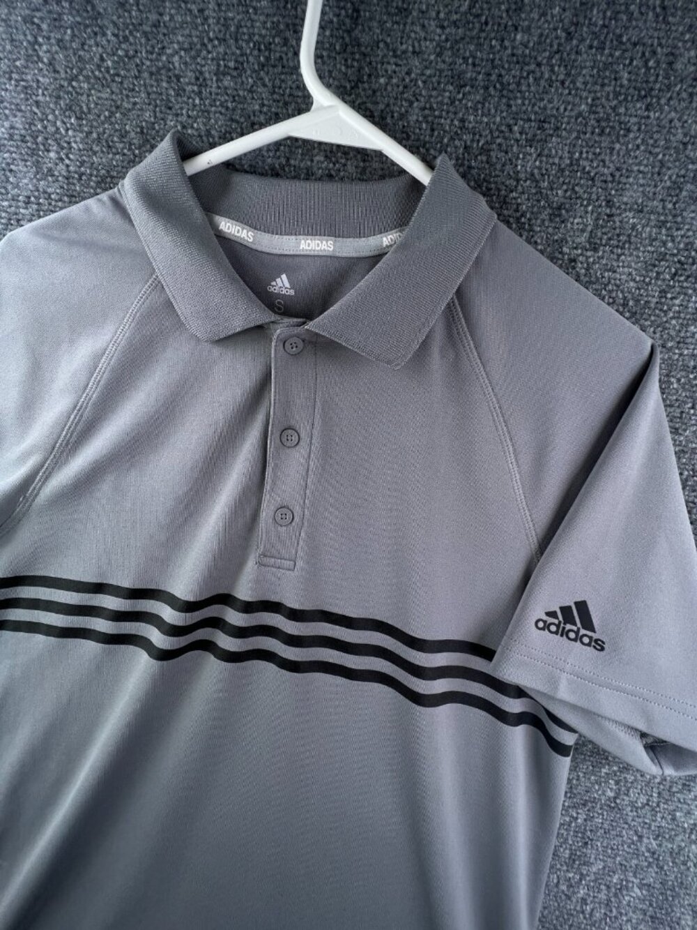 Adidas Golf Polo Short Sleeve Shirt Mens Small Gray Black Striped Stretch Active